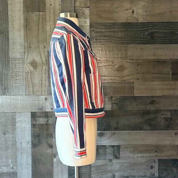 Urban Outfitters BDG jean jacket small red white and blue denim preppy stripes - Picture 10 of 12
